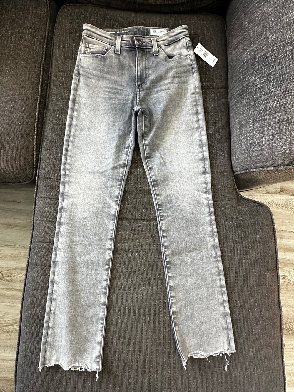 AG Jeans Mari Crop High Rise Slim Straight Vapor Wash Raw Hem Jeans 26